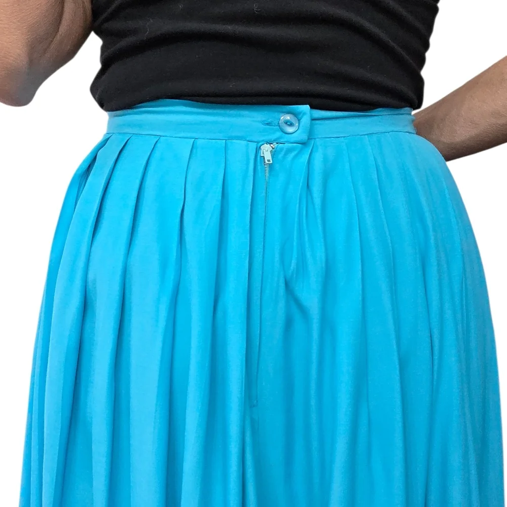 Vintage 70s 80s Turquoise A Line Pleated Skirt Size 6